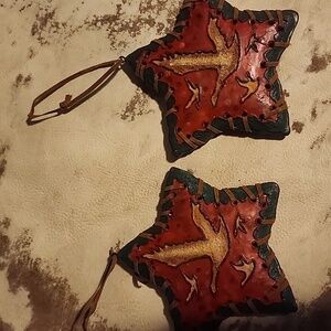 Star x-mass ornaments set of 2 rustic. Size: OS
